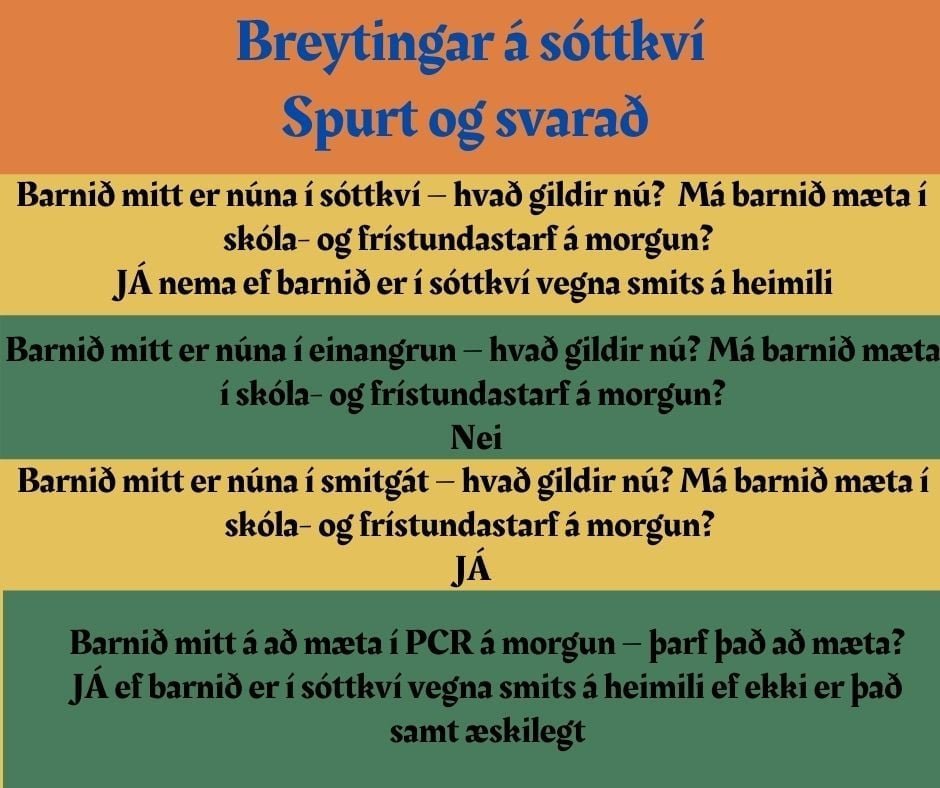 Nýjar reglur varðandi sóttkví.